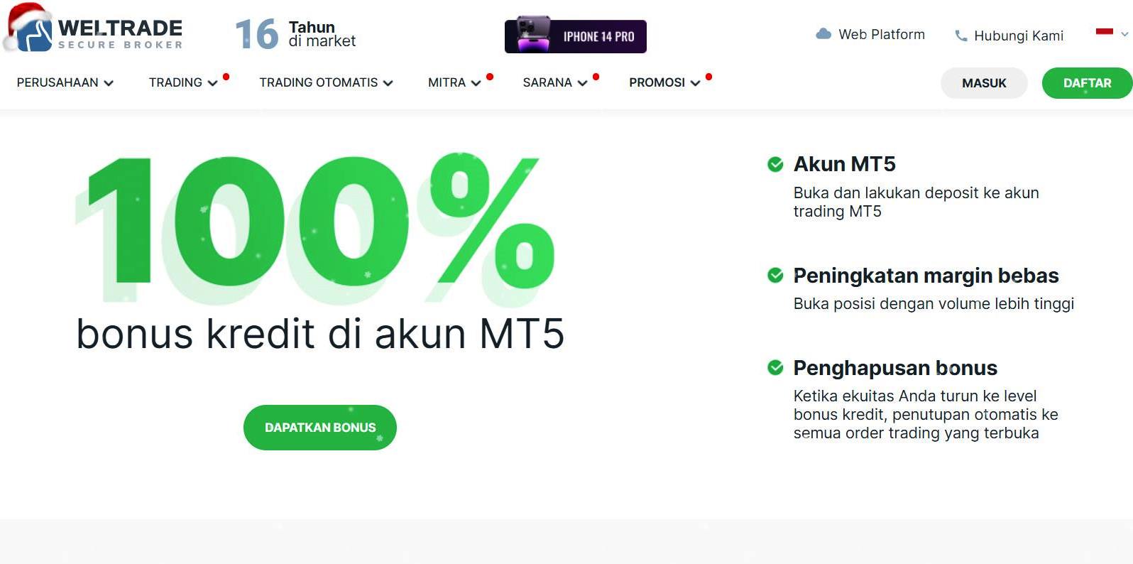 bonus deposit forex 100% dari weltrade Indonesia